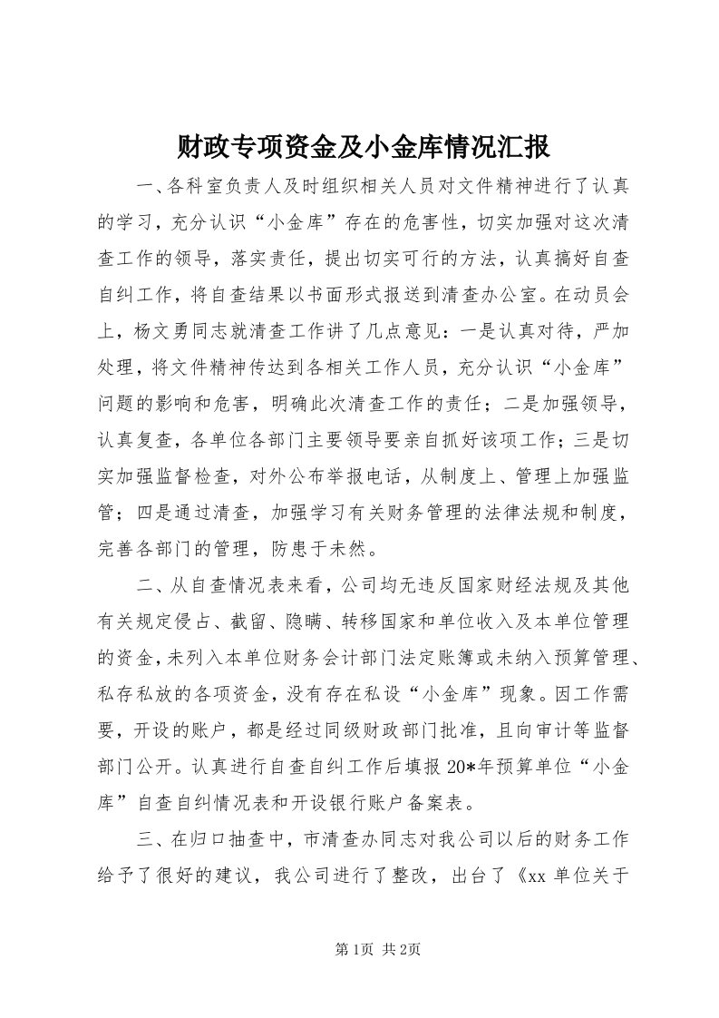 财政专项资金及小金库情况汇报