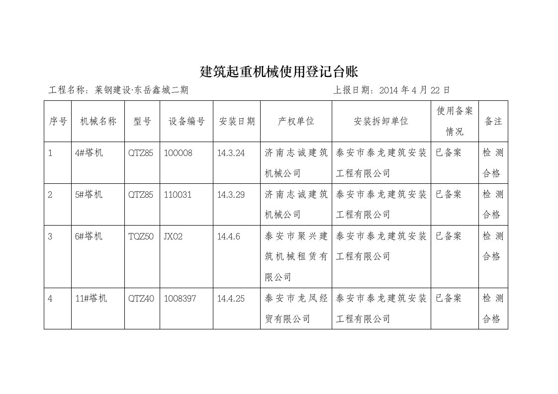 起重机械台账