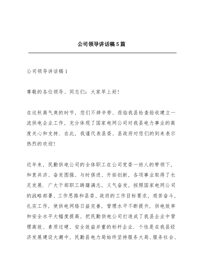 公司领导讲话稿5篇