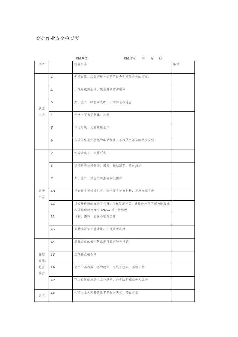 项目施工现场安全检查必备的八张检查表