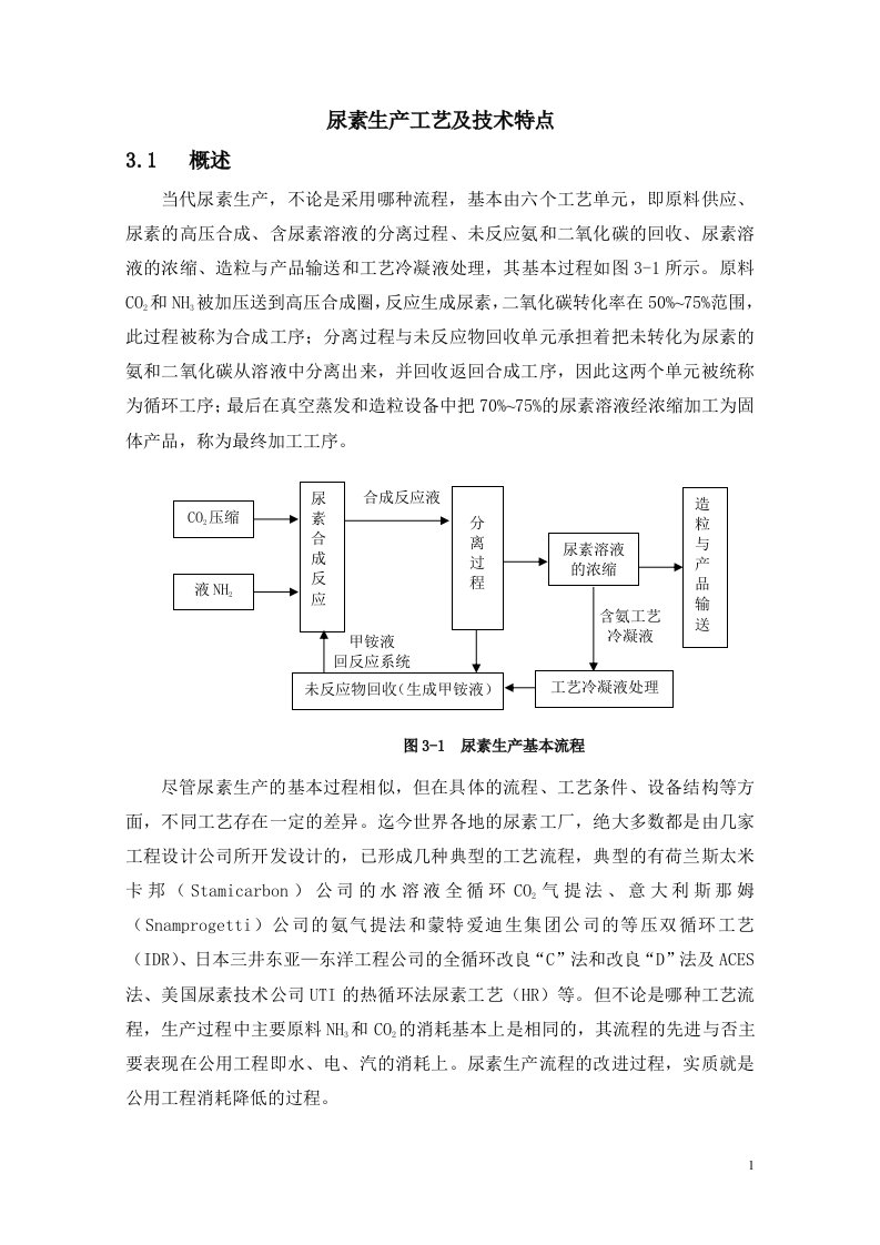 尿素生产工艺及其技术特点