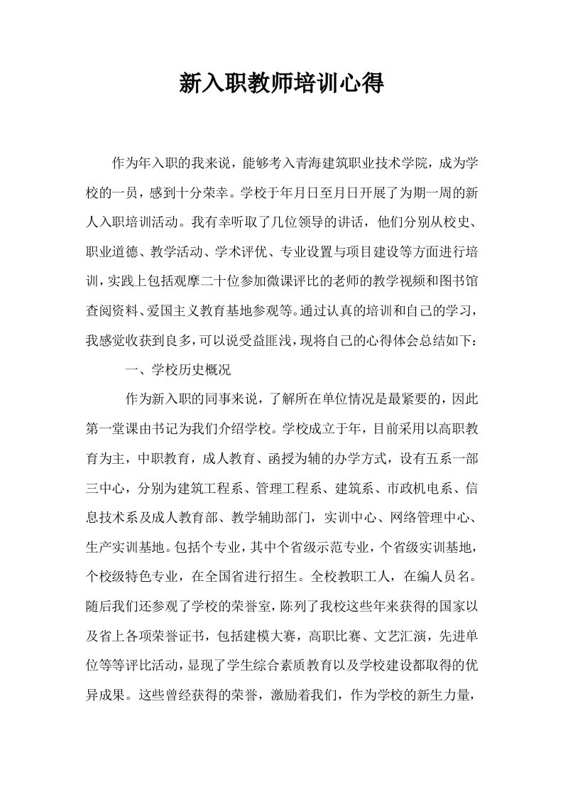 新入职教师培训心得