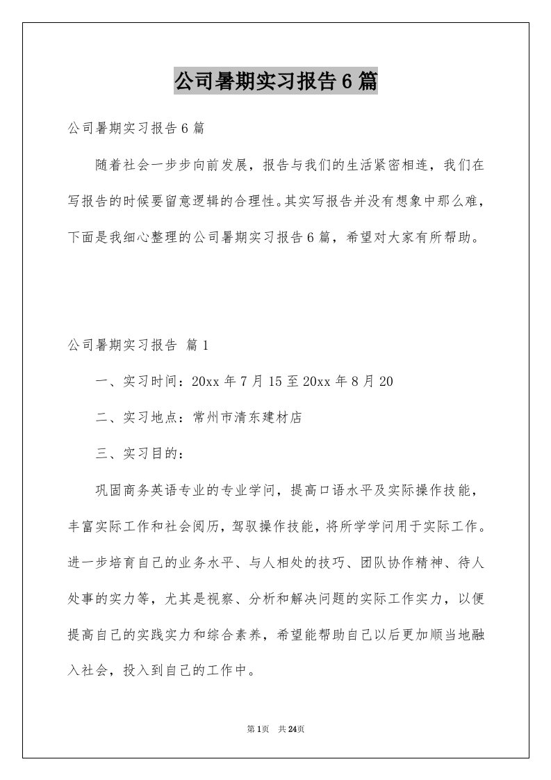 公司暑期实习报告6篇