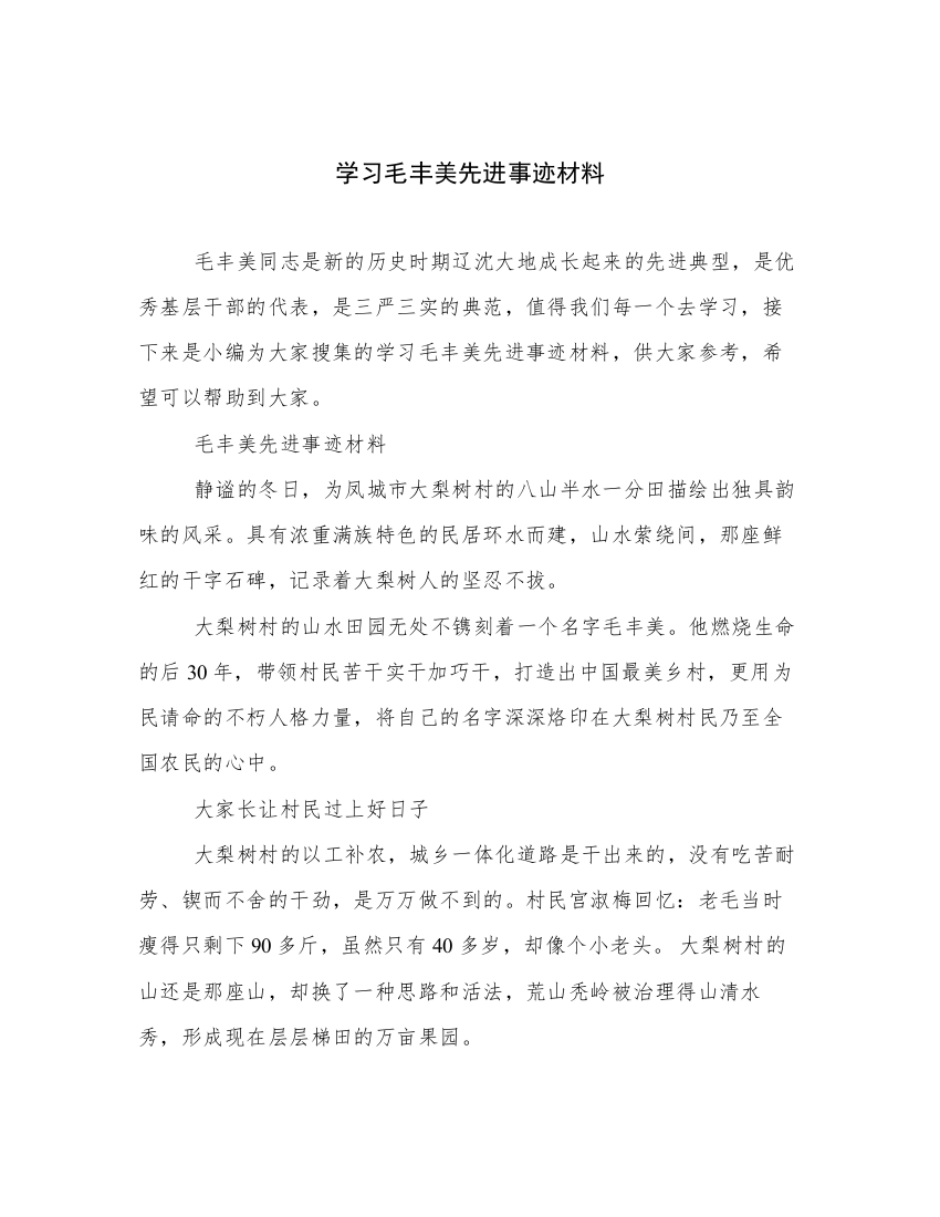 学习毛丰美先进事迹材料