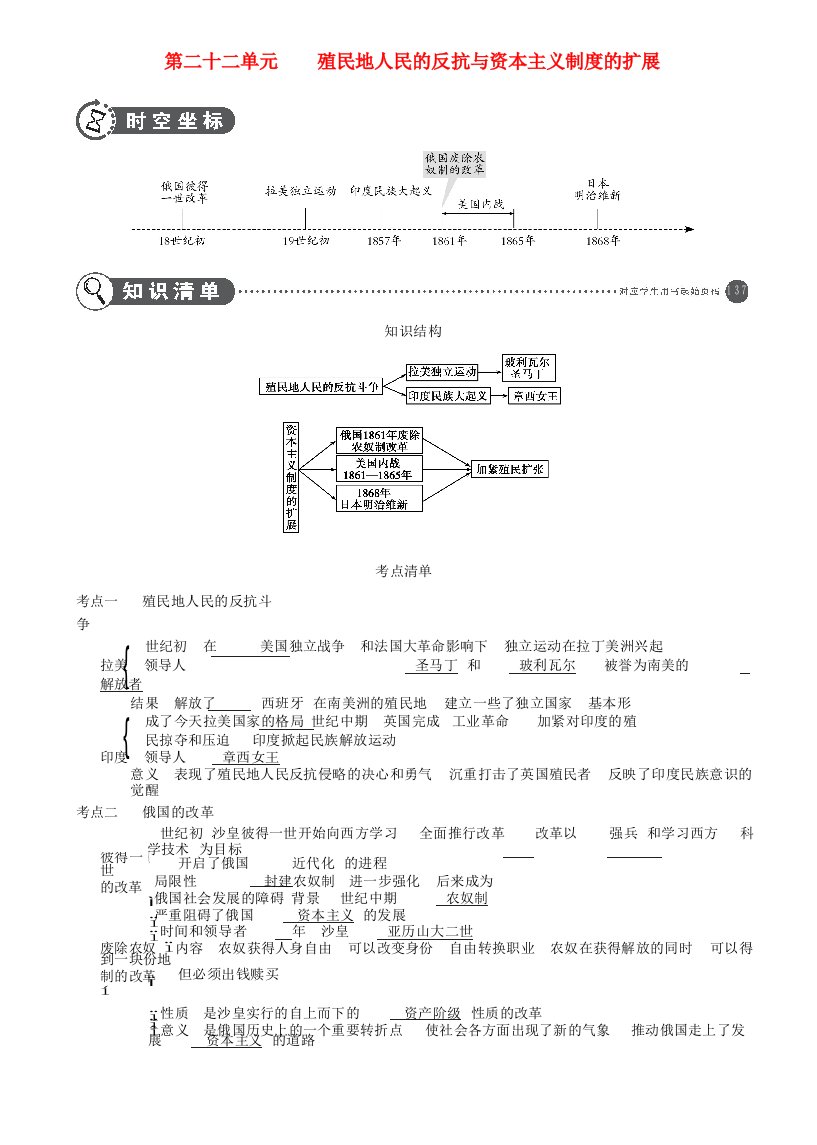 全国通用2020中考历史总复习第五部分世界近代史第二十二单元殖民地人民的反抗与资本主义制度的扩展讲解部分素材新人教版