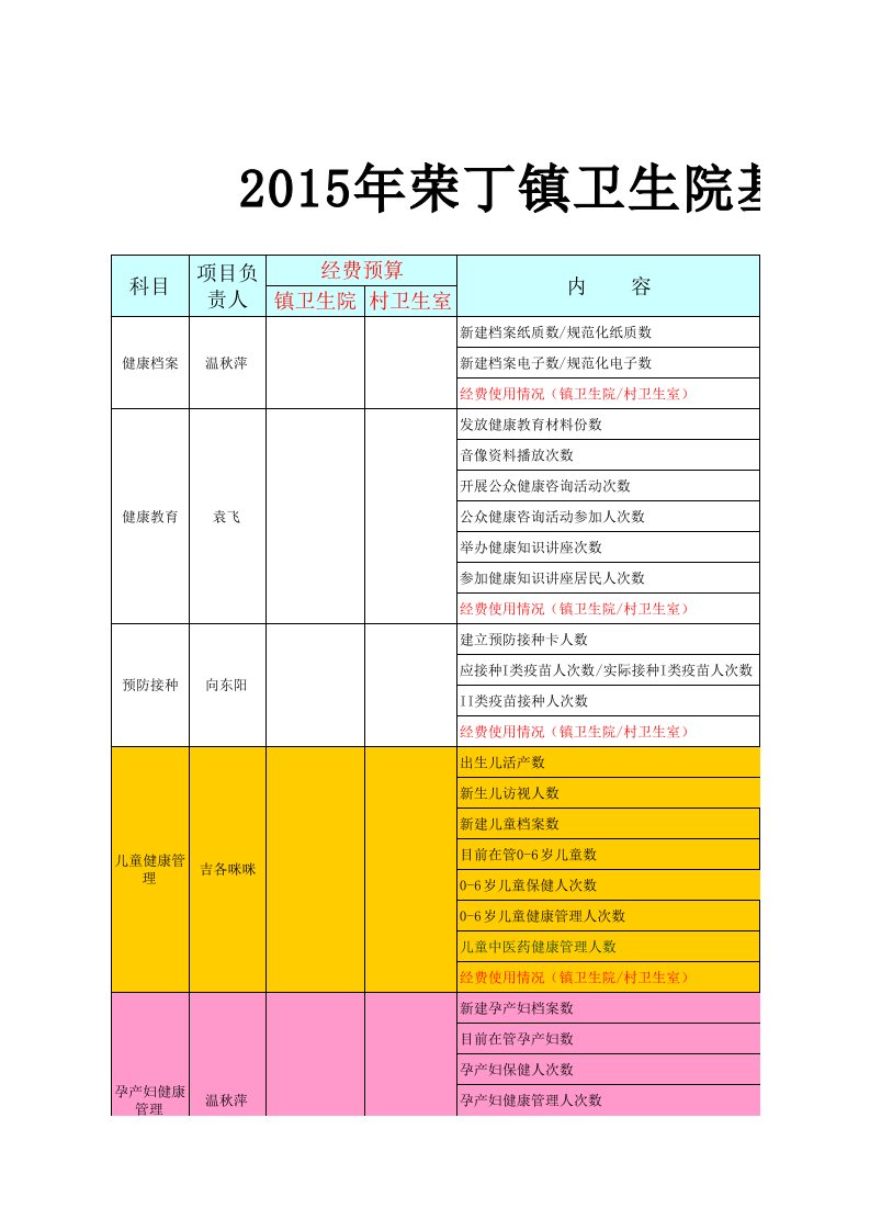 荣丁镇卫生院基本公共卫生工作进度表