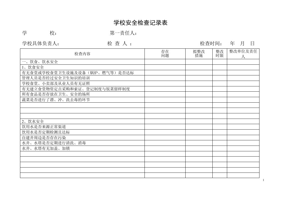 学校安全检查记录表