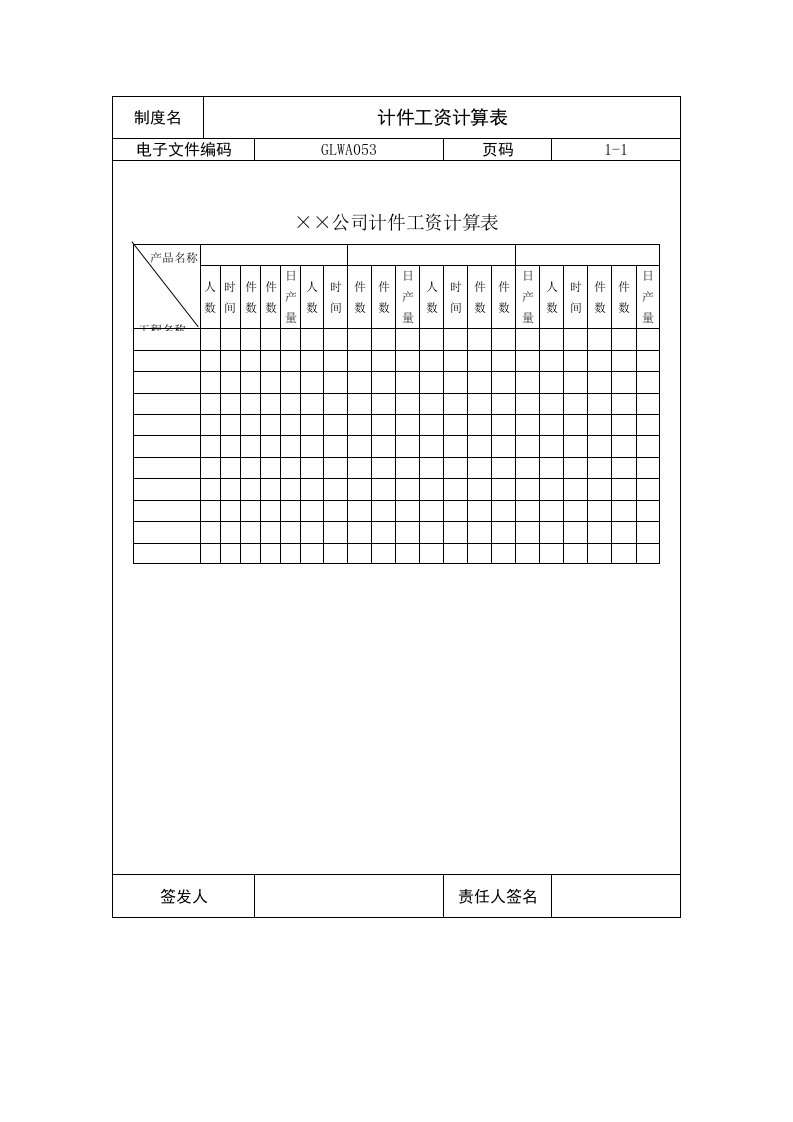 公司员工工作计件工资计算表