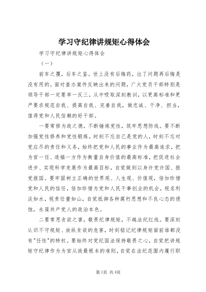 学习守纪律讲规矩心得体会