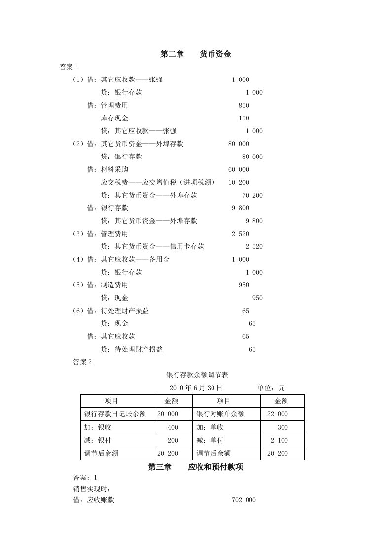 中级财务会计习题答案