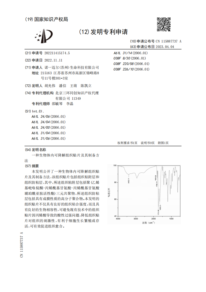 一种生物体内可降解组织贴片及其制备方法