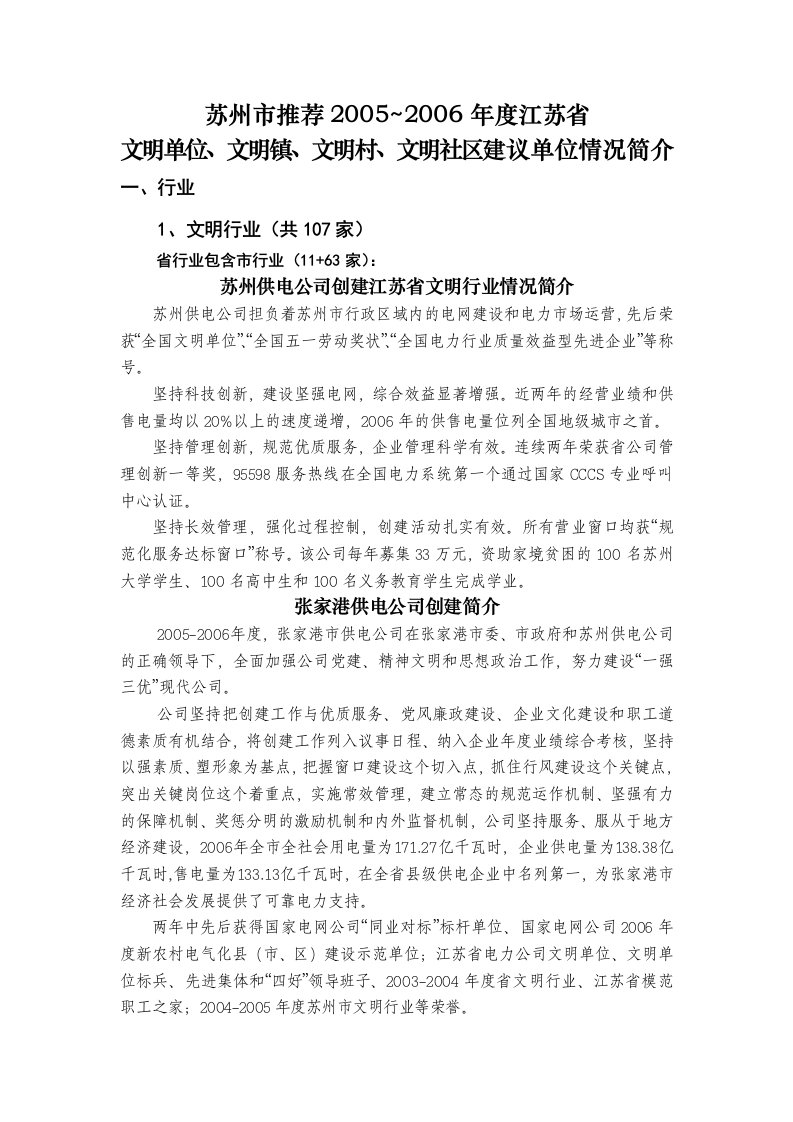 苏州供电公司创建江苏省文明行业情况简介