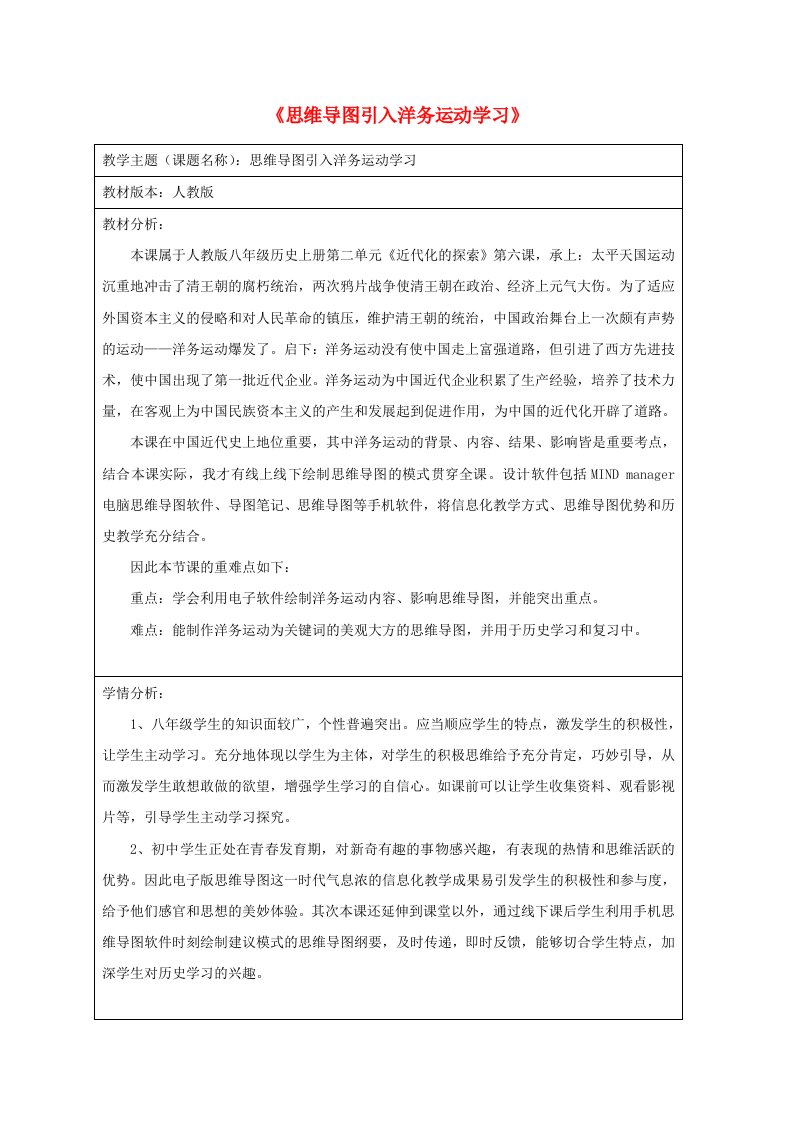 高中历史之历史百科思维导图引入洋务运动学习素材