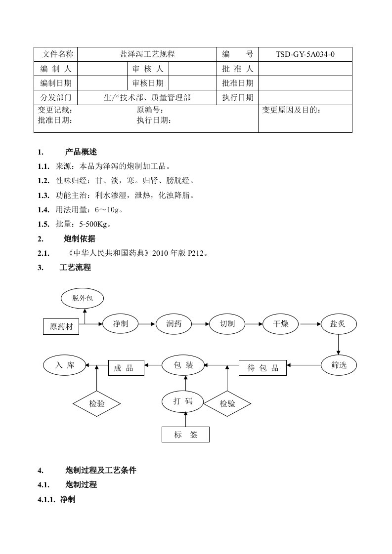 A034盐泽泻工艺规程