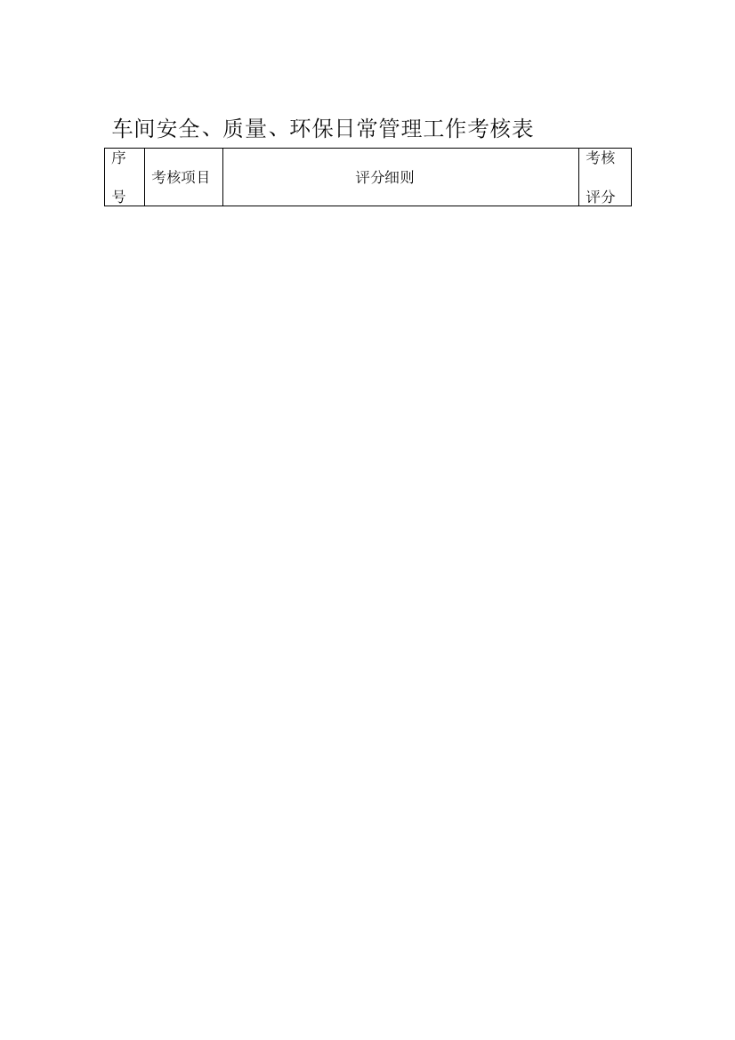 车间安全、质量、环保日常管理工作考核表.