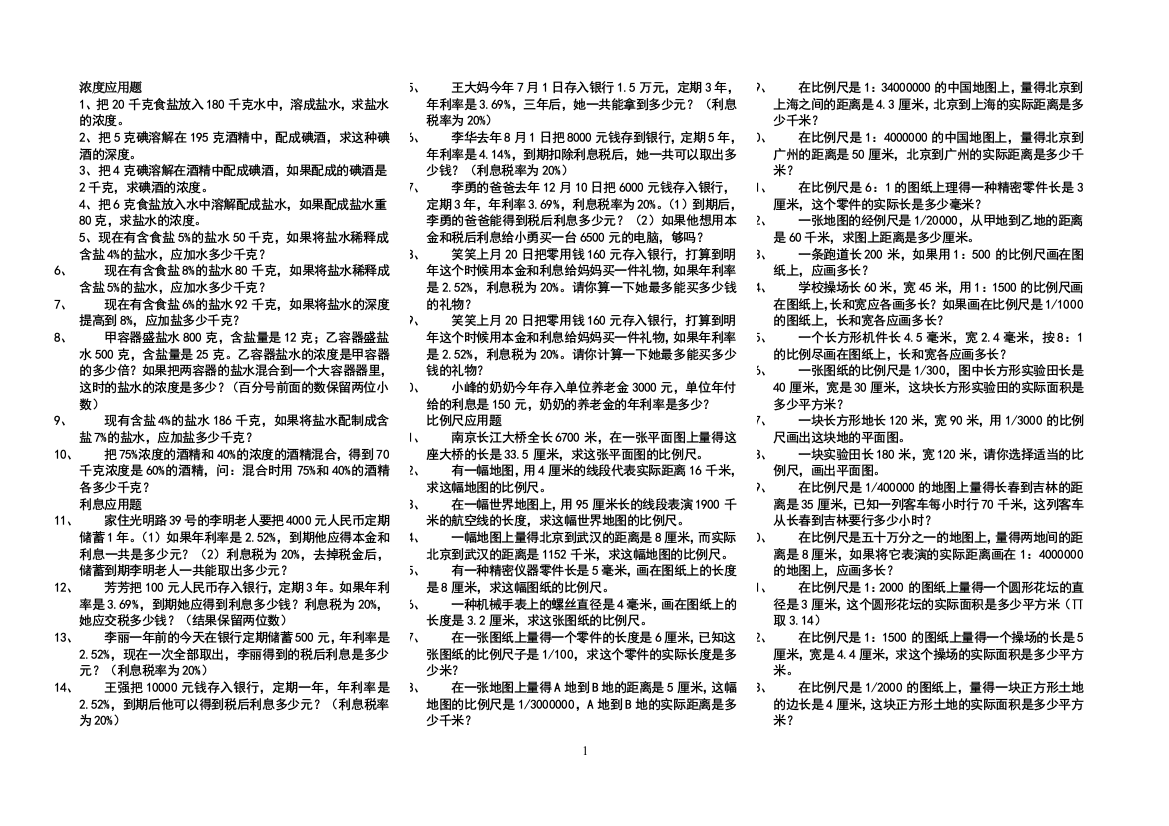 六年级数学_分类应用题大全