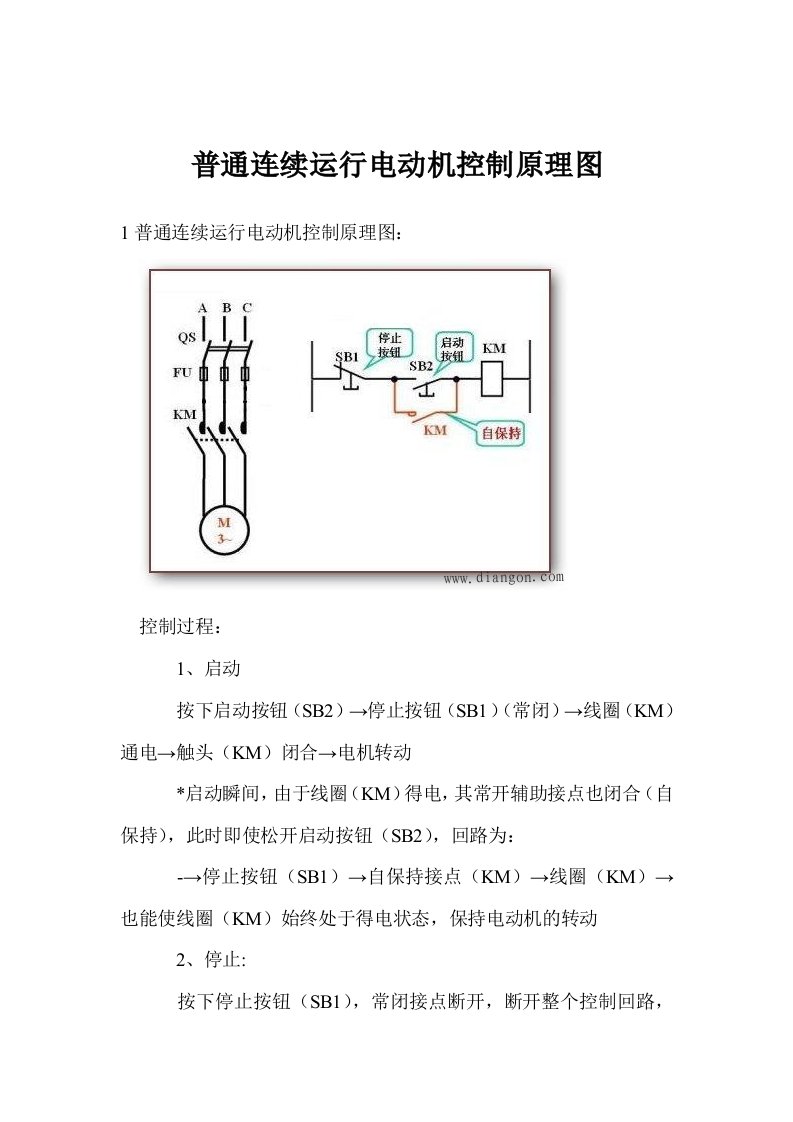 普通连续运行电动机控制原理图