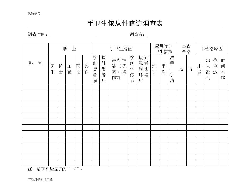 手卫生依从性暗访调查表2