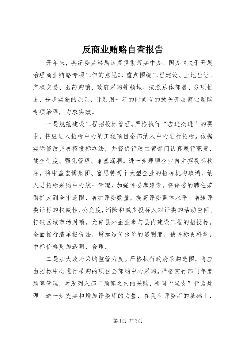 反商业贿赂自查报告