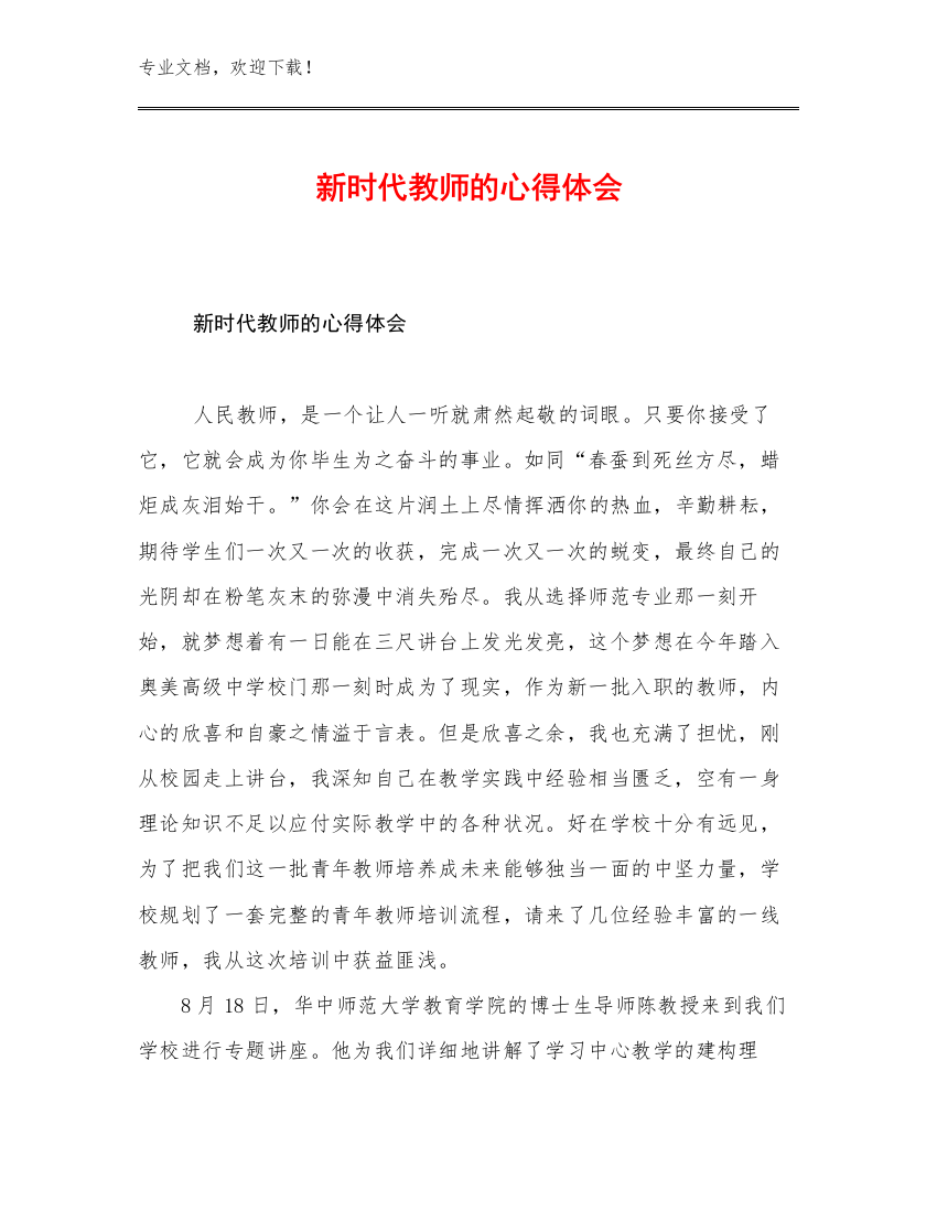 2023年新时代教师的心得体会例文11篇文档选编