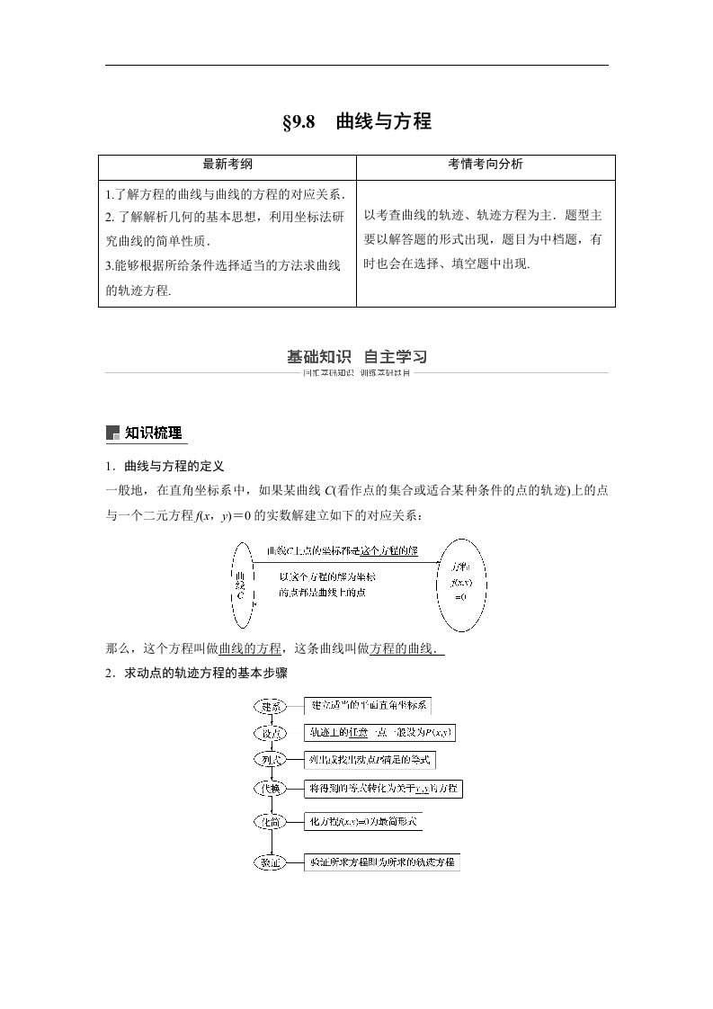 19版-§9.8　曲线与方程（步步高）