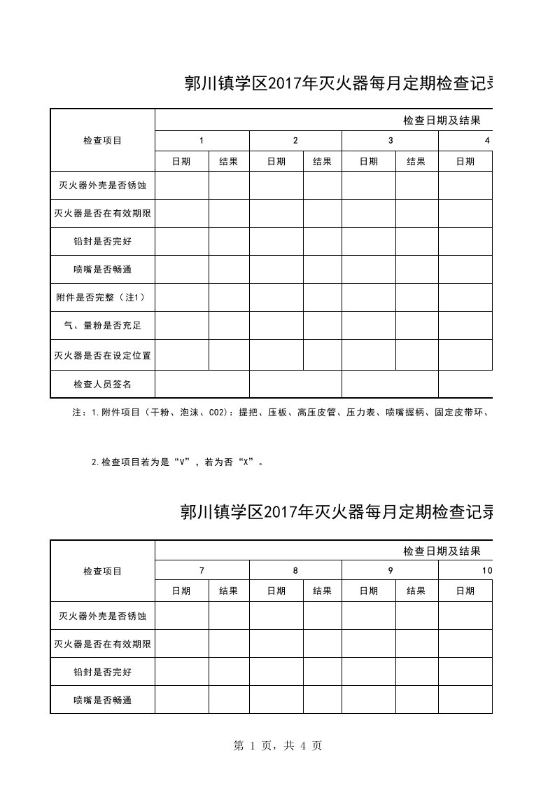 灭火器每月检查记录表