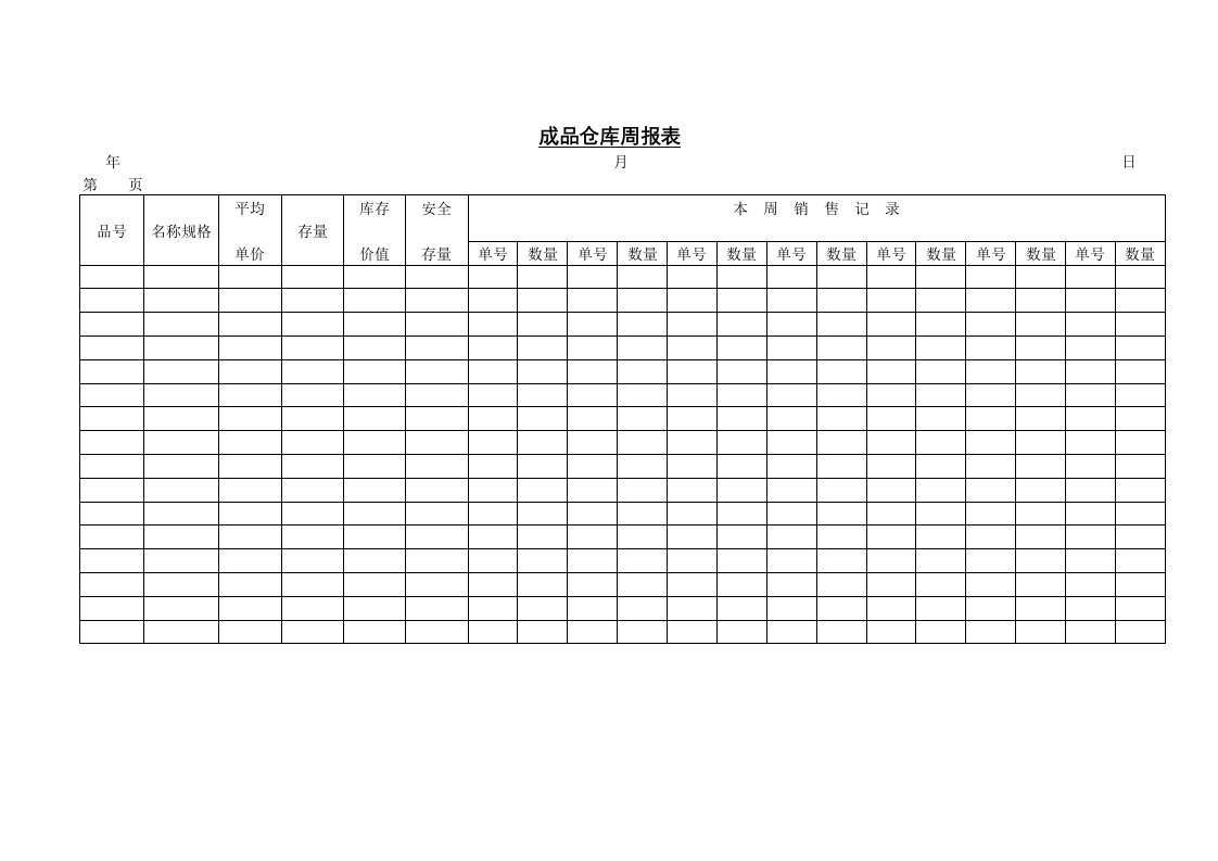 成品仓库周报表