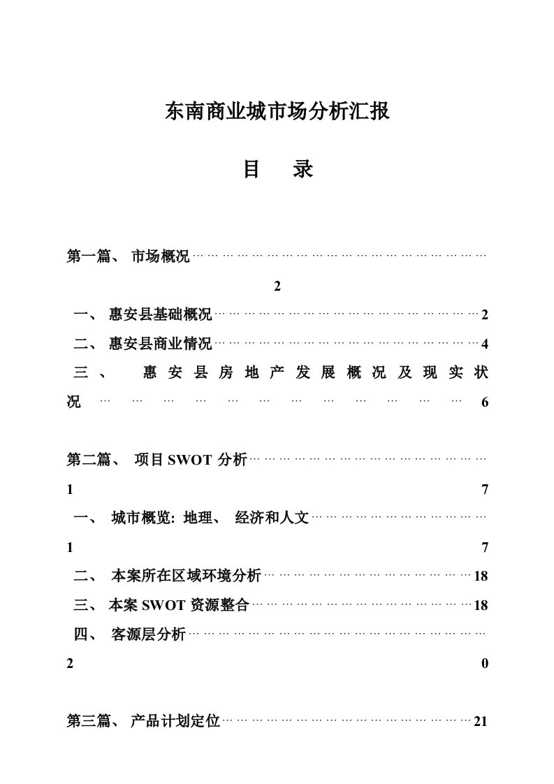 2021年东南商业城市场分析报告样本