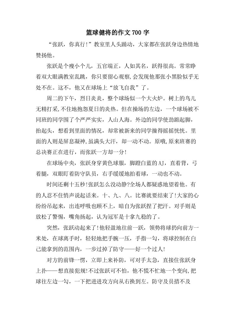 篮球健将的作文700字