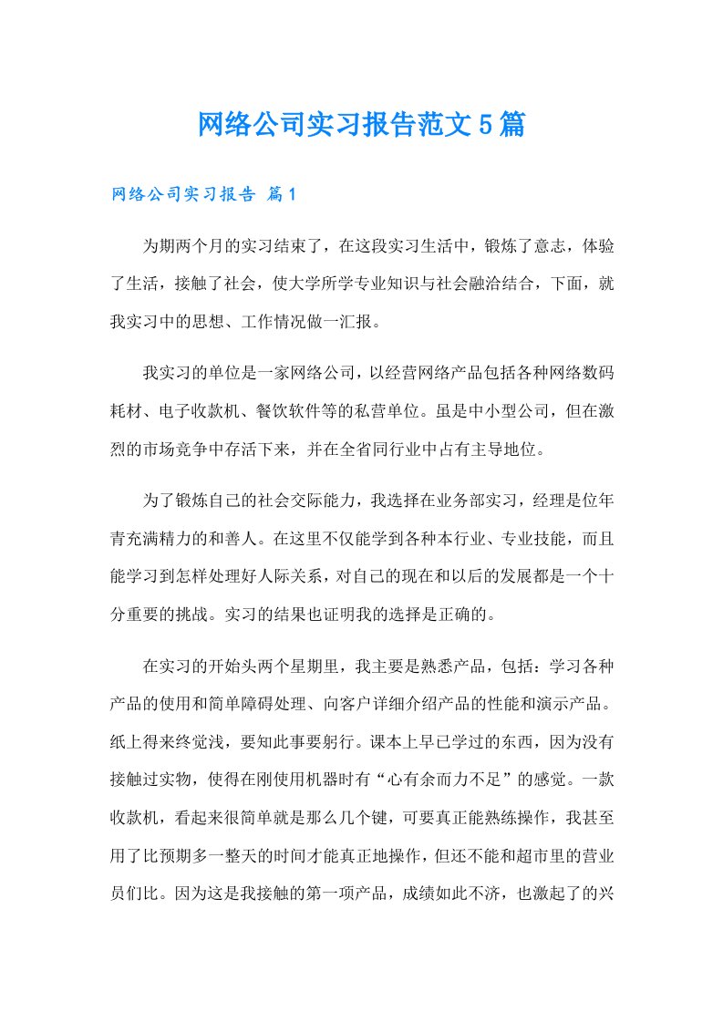 网络公司实习报告范文5篇