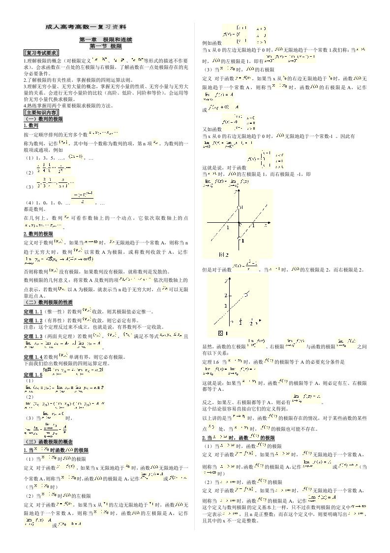 成人高考专升本高数一复习资料