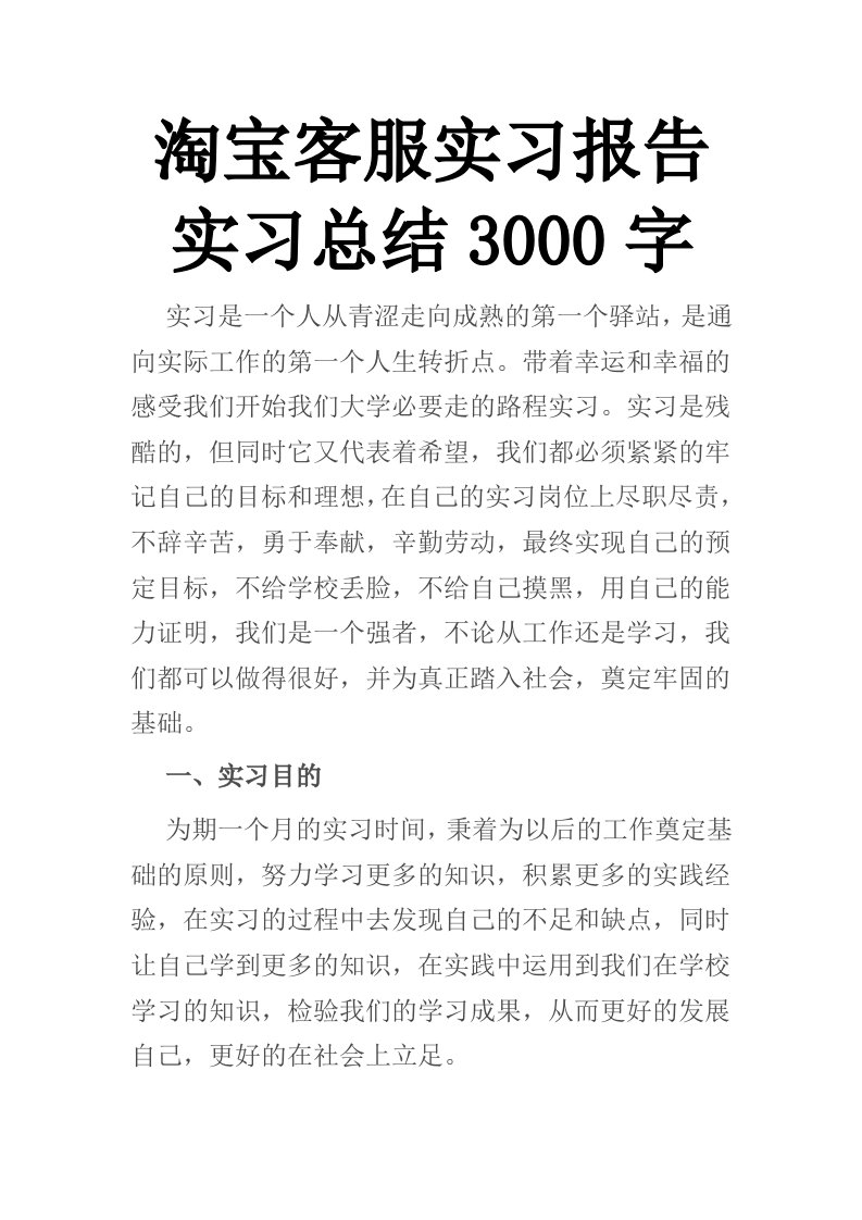 淘宝客服实习报告实习总结3000字