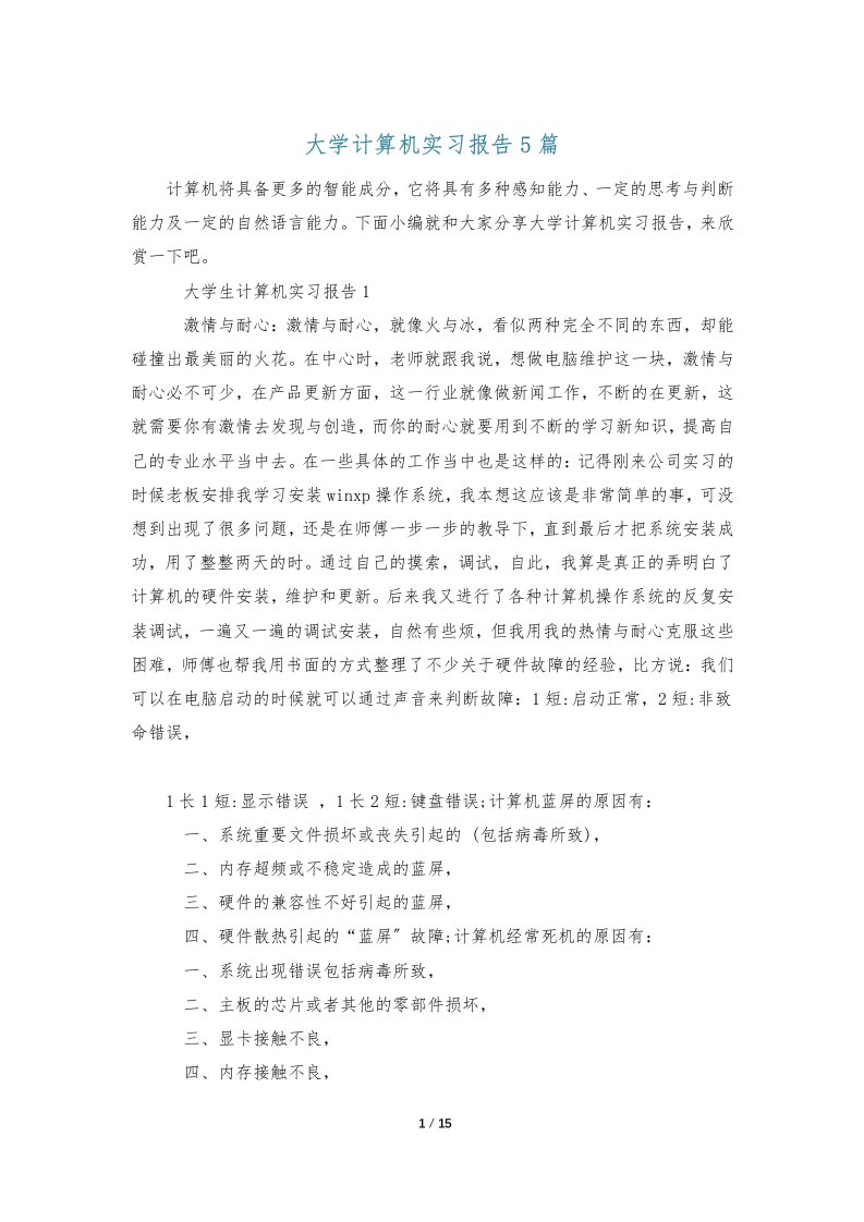 大学计算机实习报告5篇