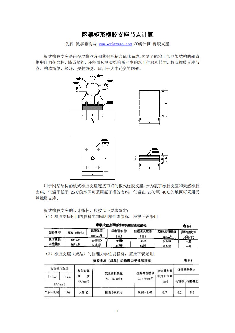 网架矩形橡胶支座节点技术手册