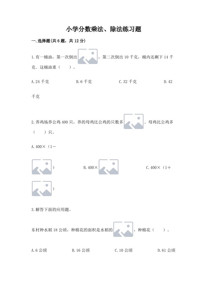 小学分数乘法、除法练习题【真题汇编】