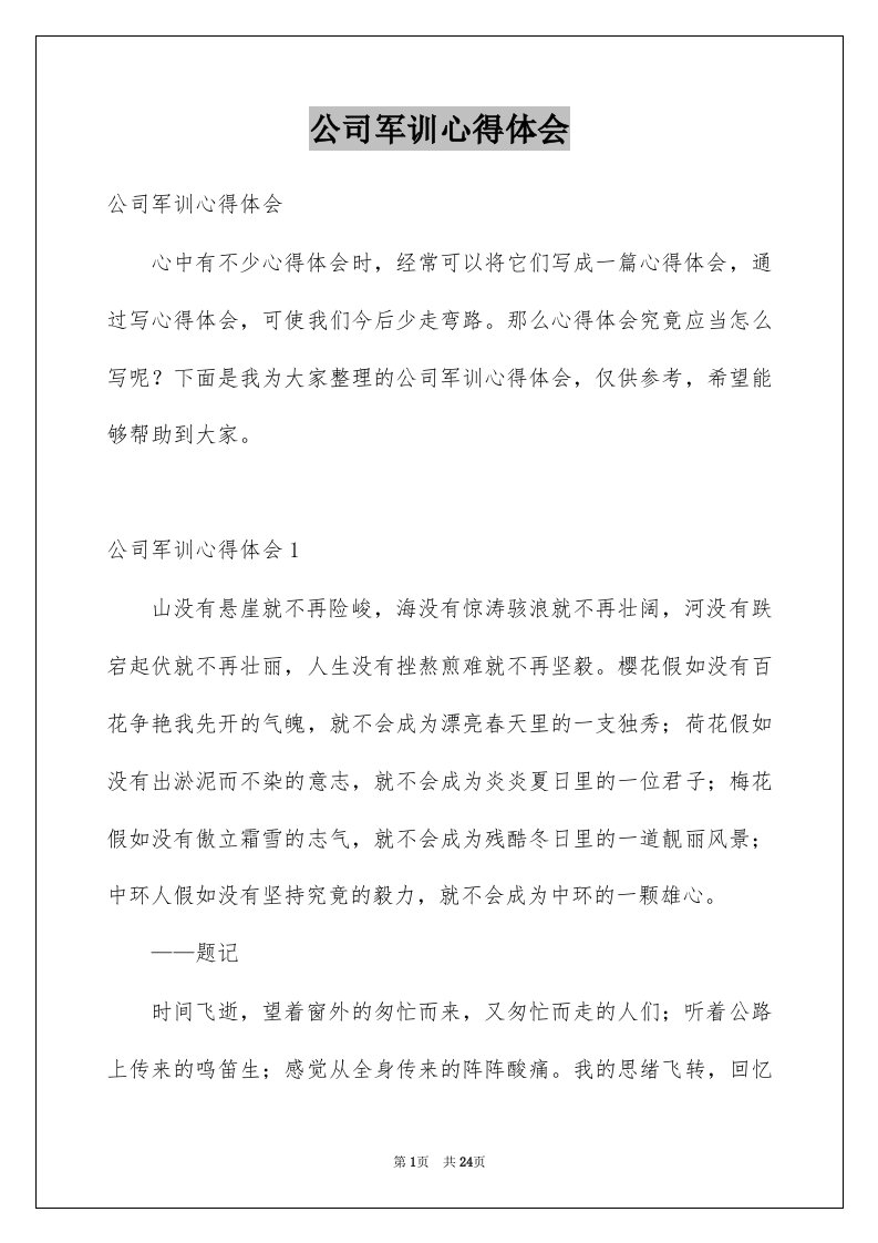 公司军训心得体会例文3