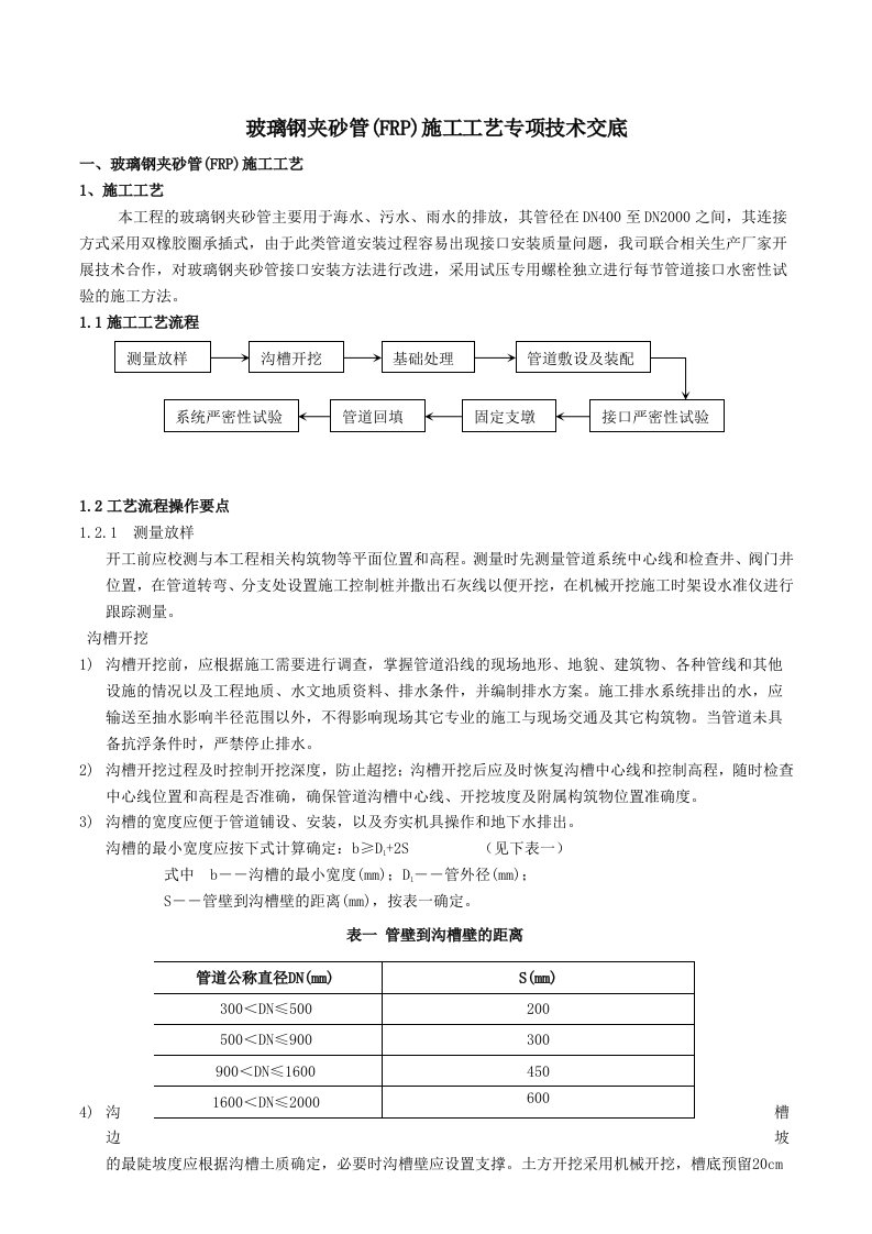 玻璃钢夹砂管埋地施工专项技术交底