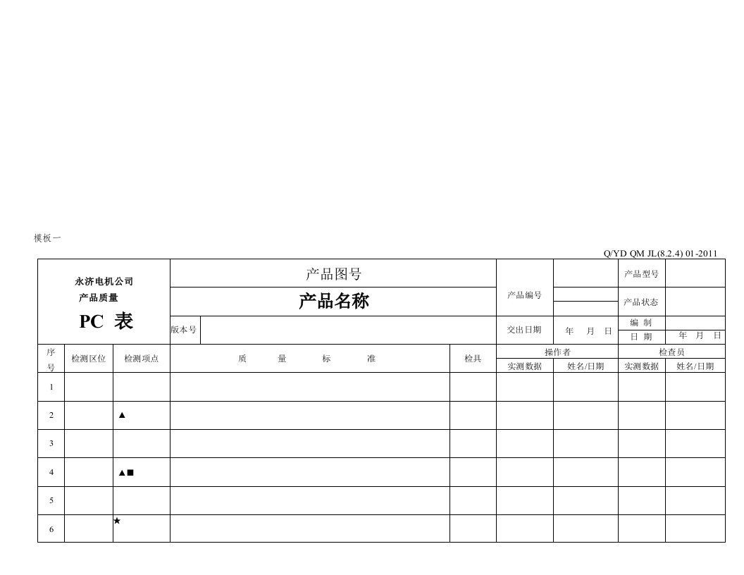 质检卡模板