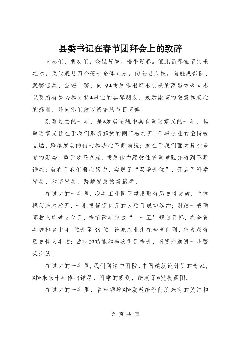 6县委书记在春节团拜会上的致辞