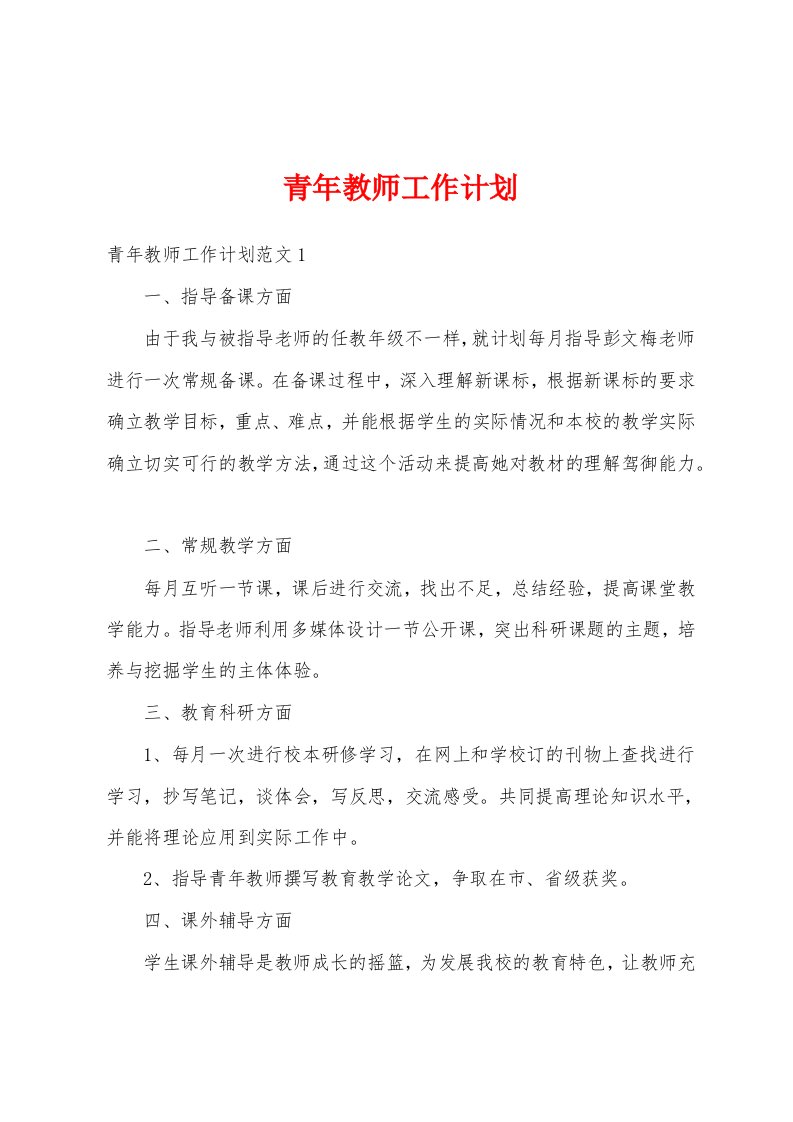 青年教师工作计划