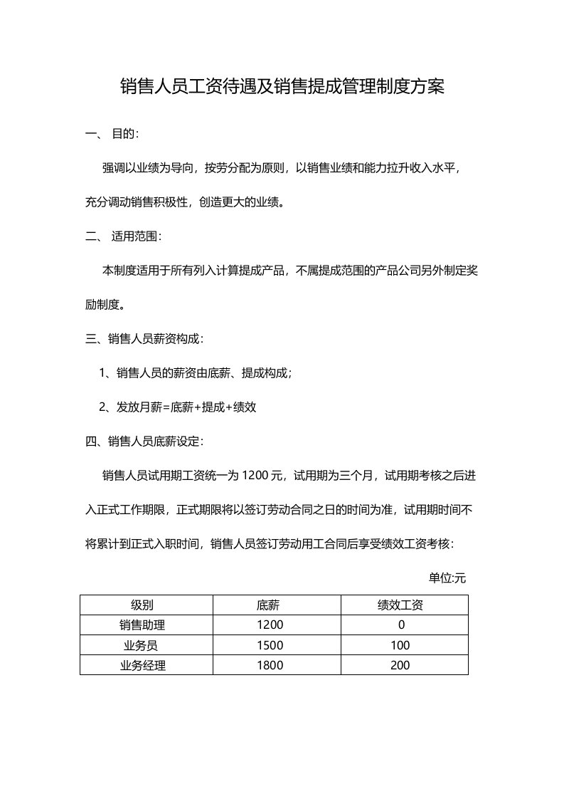 精品文档-销售人员工资待遇及销售提成管理制度方案