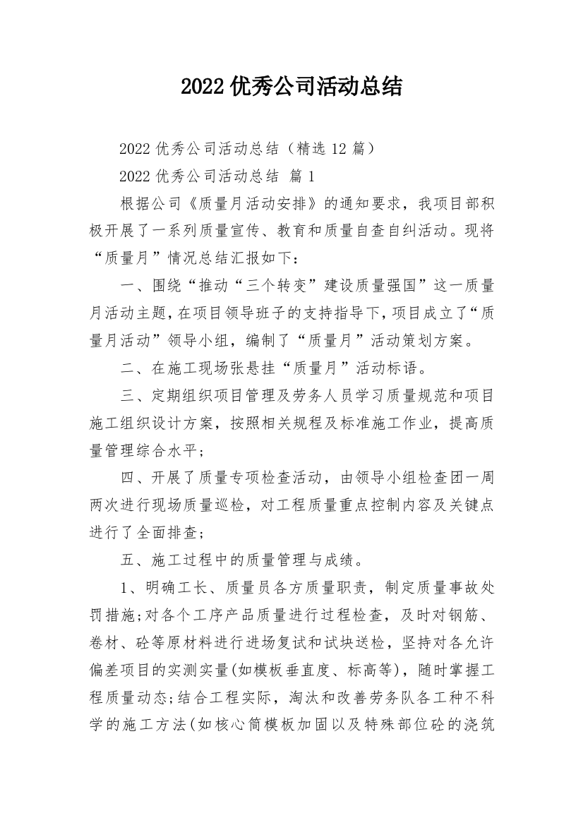 2022优秀公司活动总结