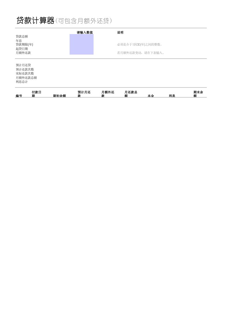 excel电子表格文件常用模板贷款计算器