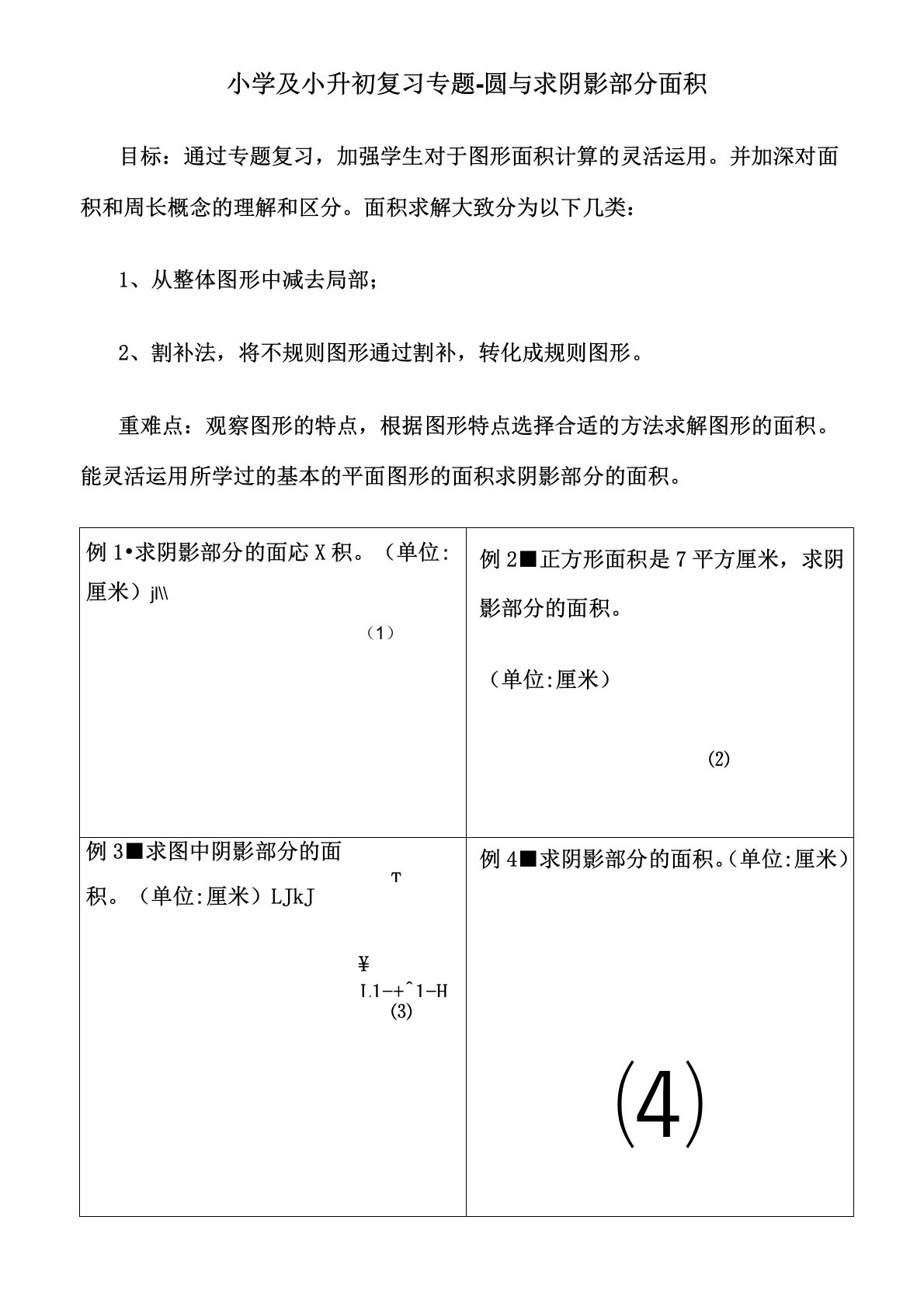 小学及小升初复习阴影部分求面积及周长用—含完整答案