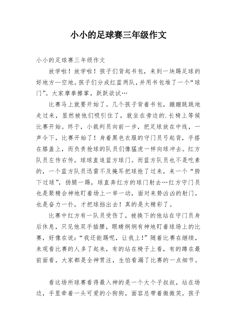 小小的足球赛三年级作文