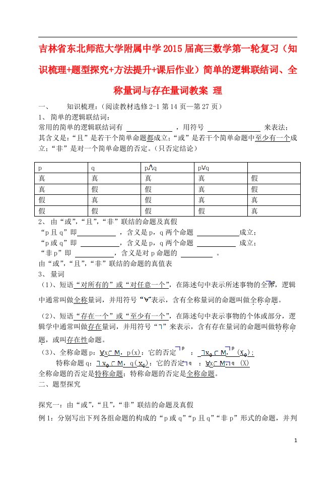 吉林省东北师范大学附属中学高三数学第一轮复习（知识梳理