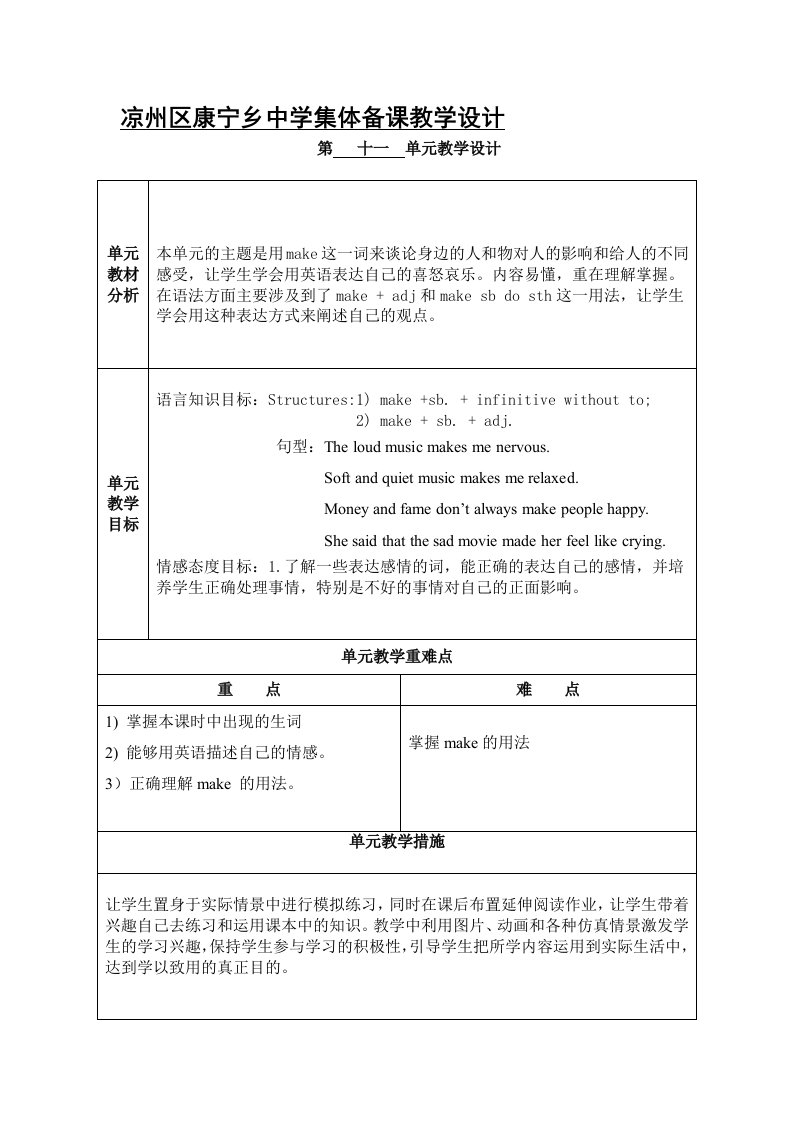 最新人教版九年级下册Unit11教案精品