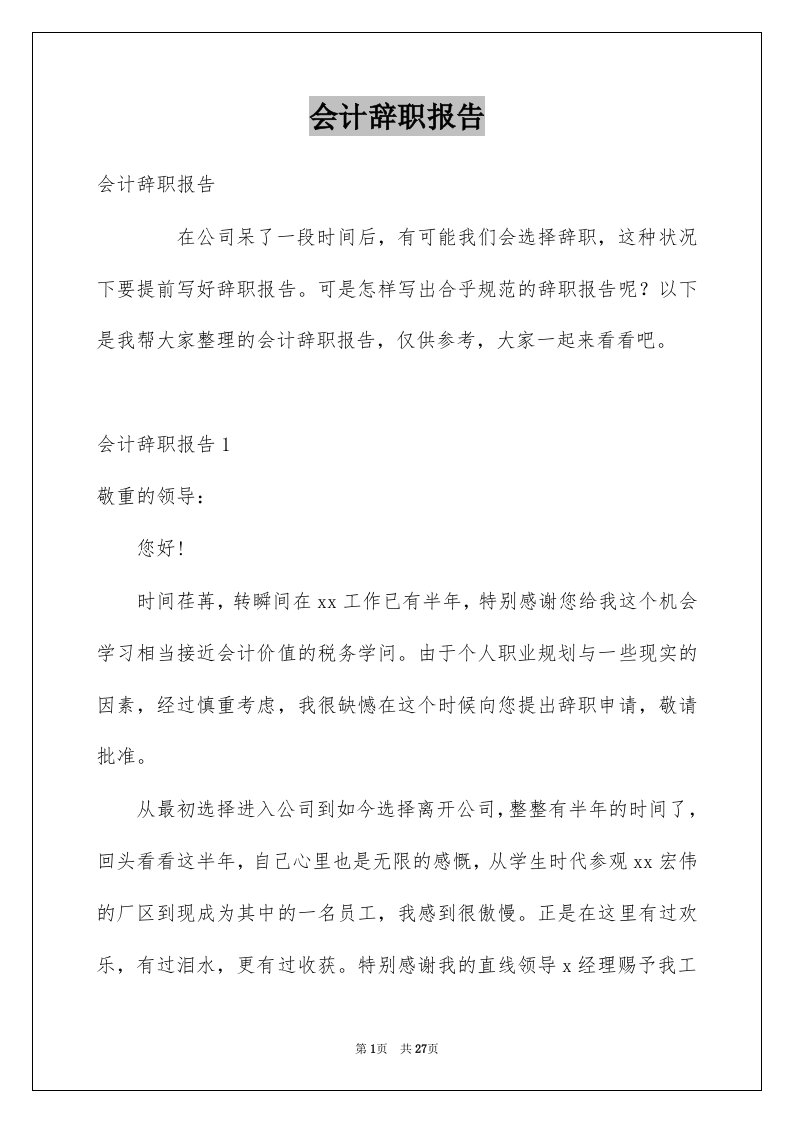 会计辞职报告例文3