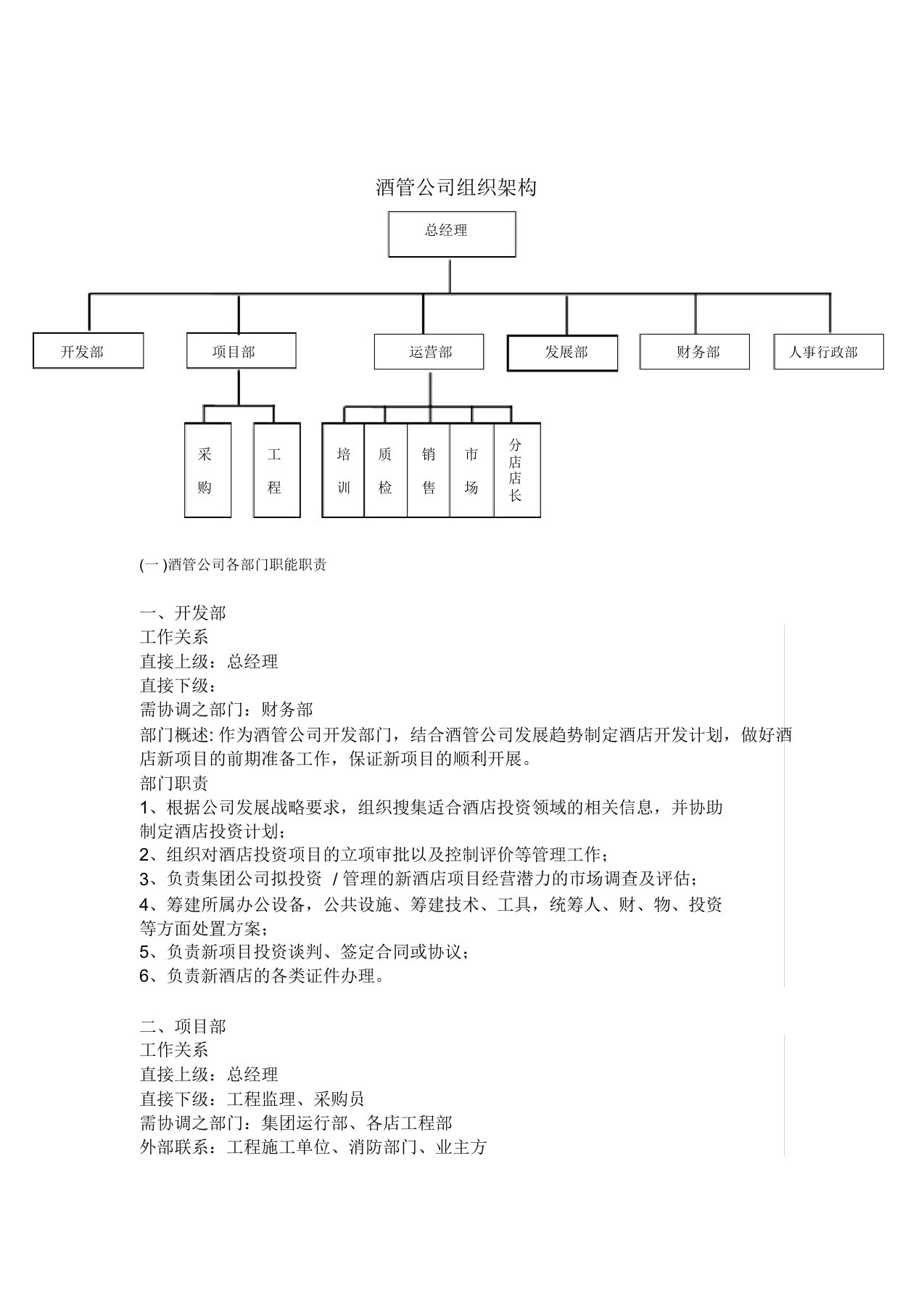 酒管公司部门岗位职责