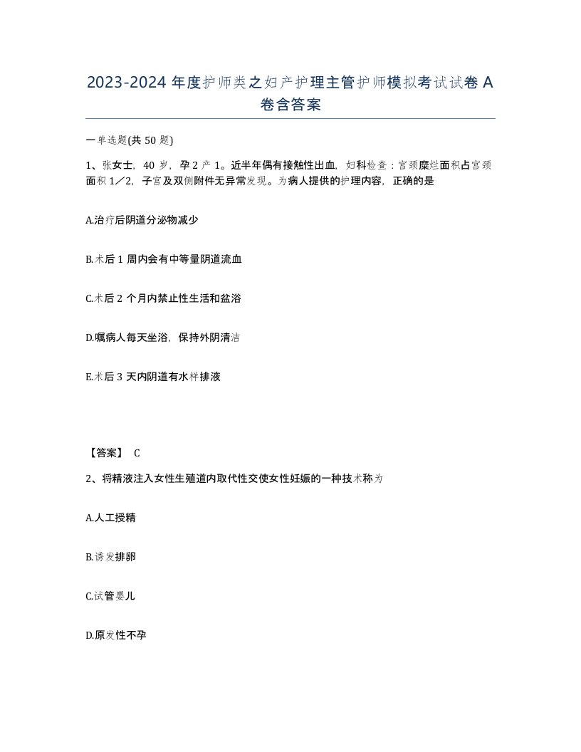 20232024年度护师类之妇产护理主管护师模拟考试试卷A卷含答案